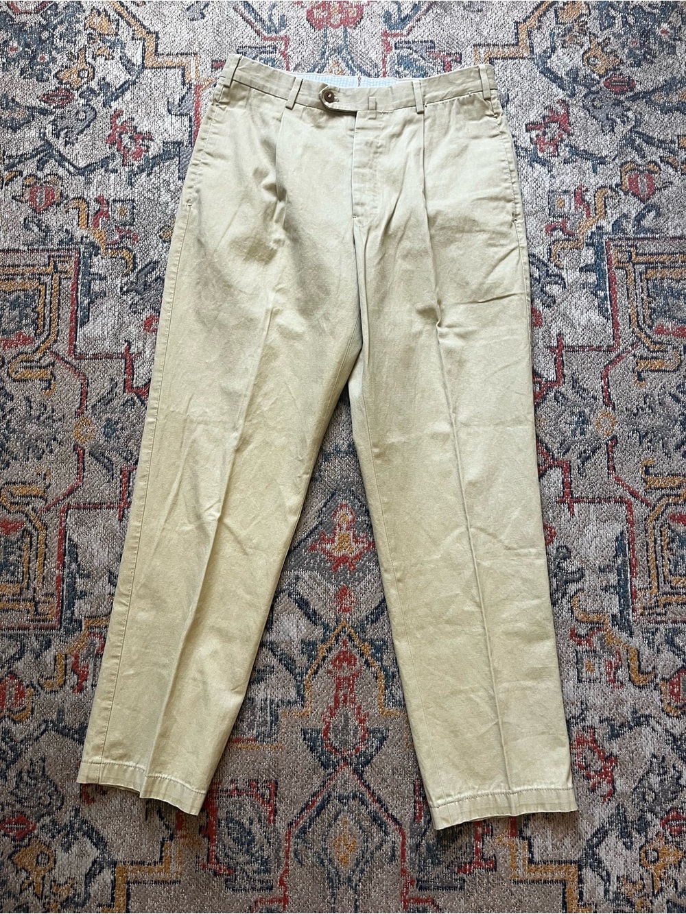 Luigi Borrelli Napoli Men's Pleated Chinos in Light Beige Size Photos*